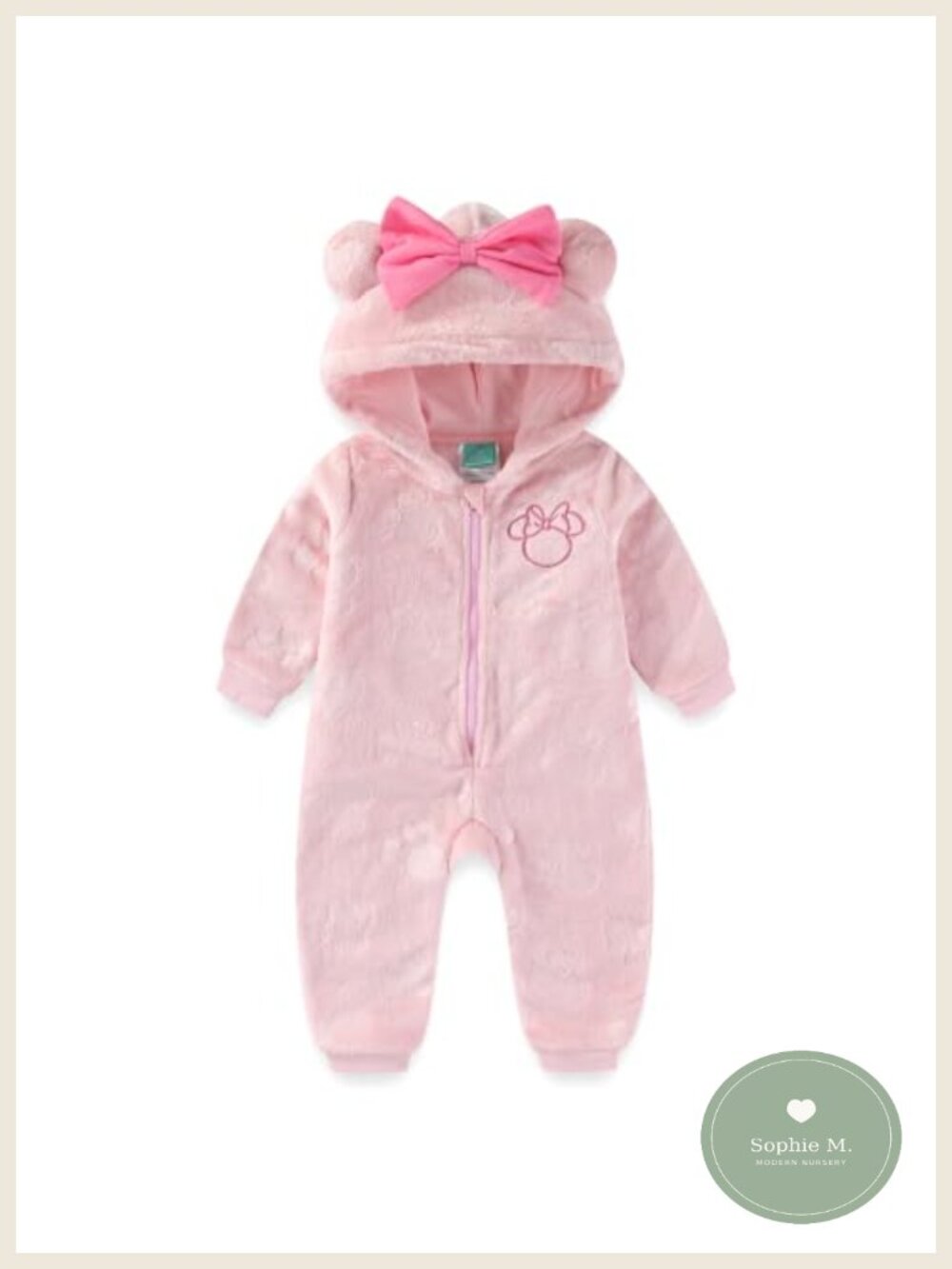 Minnie Mouse Baby Girls Hooded Romper Sherpa Coverall Infant Zipper